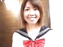 Ai Kazumi in school uniform sucks cock and gets banana in pussy - More at hotajp.com