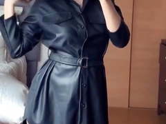 Leather shirt dress and overknee boots