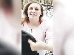 Shy Milf f. to strip naked and suck cock in a public park: Mindy Sparkle