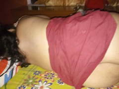 My Celebrity wife in bed with only Meroon Petty Coat