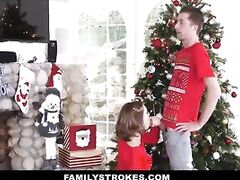 Stepsister can't stop groping her brother during Christmas photo session